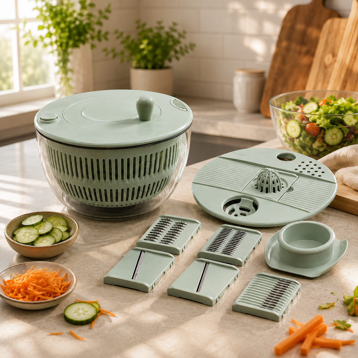 5-in-1 Spinner, Slicer & Serving Bowl